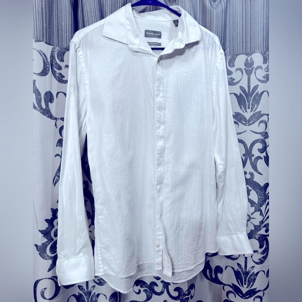 EUC Michael Kors Slim Fit Stretch Men's White Dress Shirt Size‎ 16